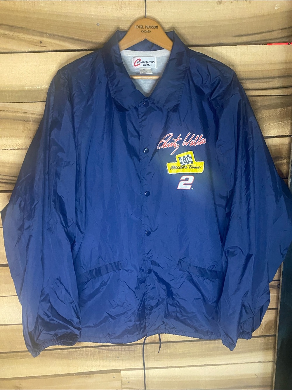 Vintage 90s Rusty Wallace NASCAR windbreaker jacket size XL Navy distressed